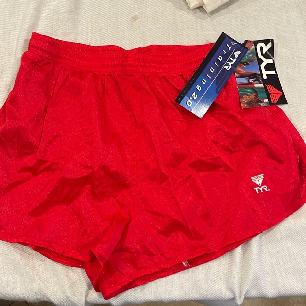 B6 Small TYR Men's Classic Deck Swim running Shorts Trunks Pull On Red NWT